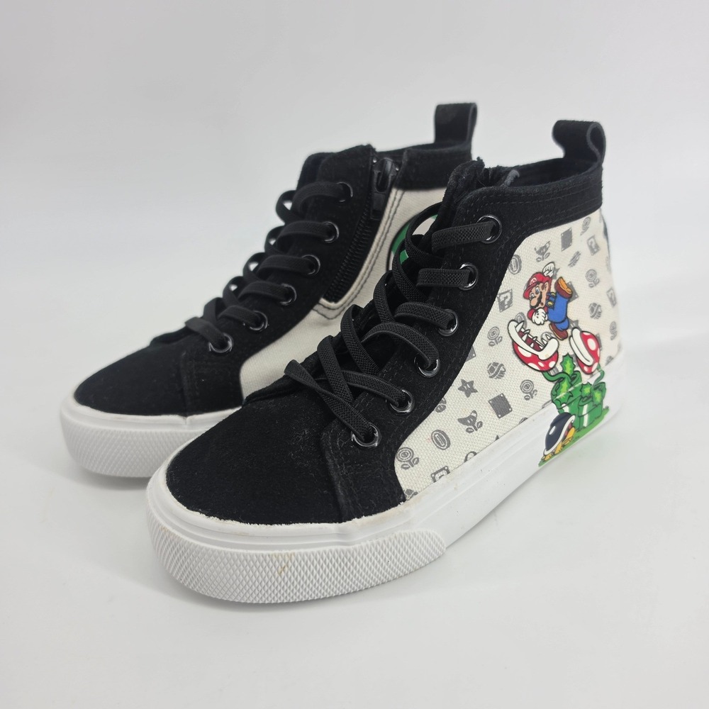 Nintendo Super Mario Bros High Top Sneakers Kids Size 13 Canvas Shoes Side Zip